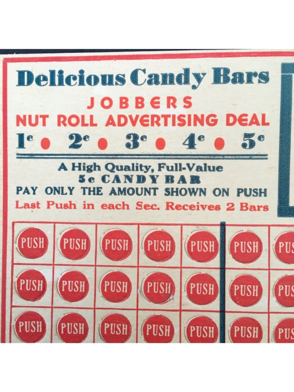 Vintage 1920s Gambling Punch Out Card Advertising Jobbers Nut Roll Candy Bar - Picture 2 of 4